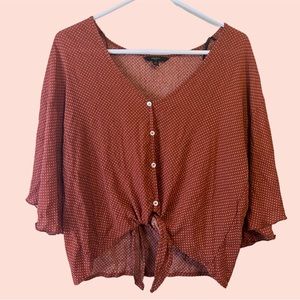 Trescis | Red Polka Dot Tie Front Bell Sleeve Blouse | Size Large